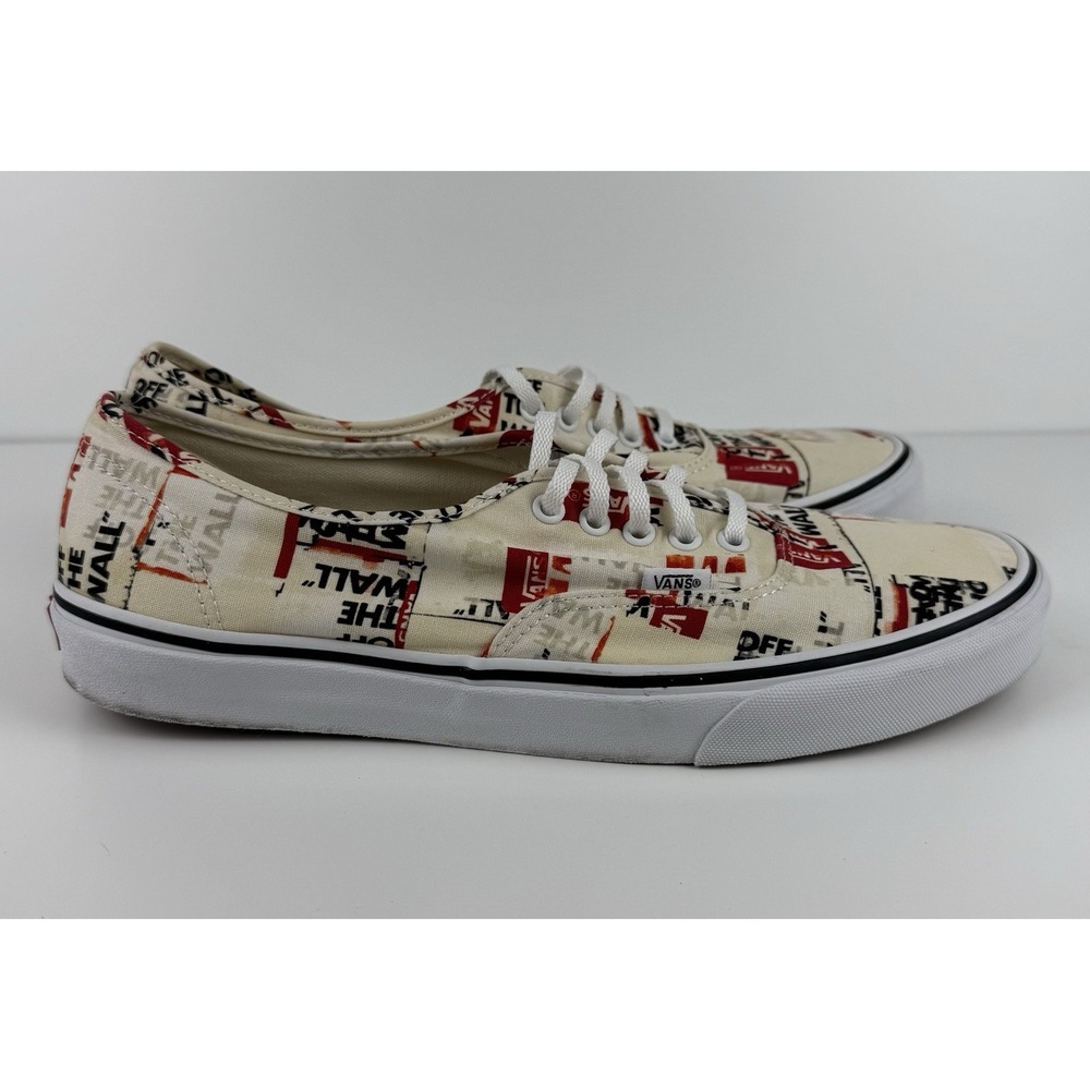 Vans Authentic Off The Wall Logo Print Canvas Sneakers Men's Size 13 Cream Red
